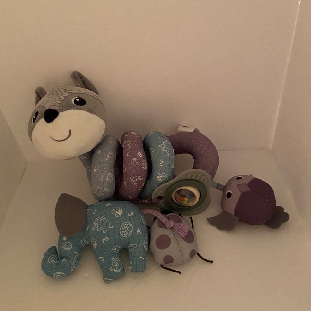 Sozzy Plush Baby Toy Hanging Spiral Fox for Crib or Stroller Blue Gray